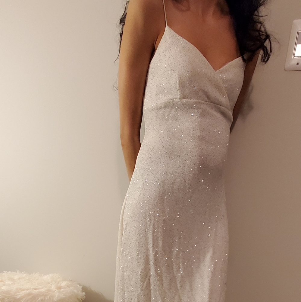 White silver backless dress With slit